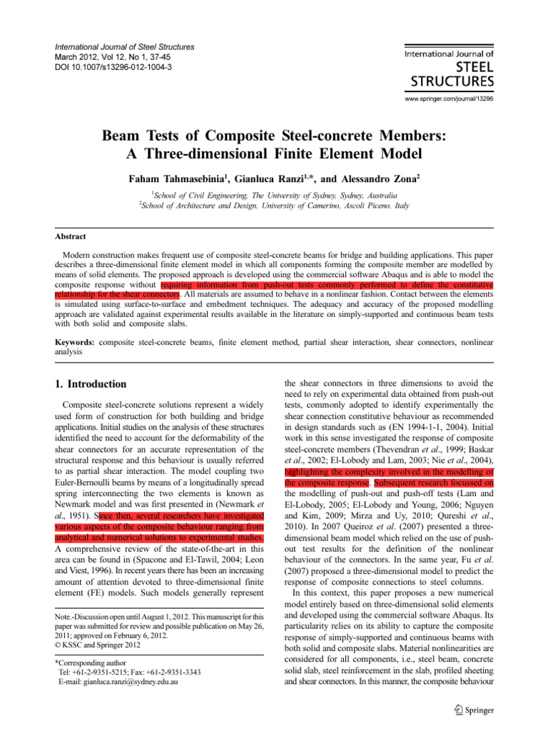 3D Finite Element Model for Composite Beams | PDF | Beam (Structure ...