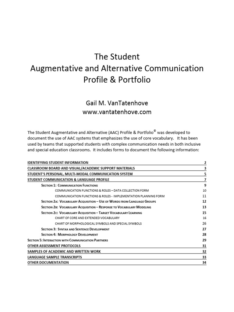 AAC Profile & Portfolio Overview | PDF | Communication | Vocabulary