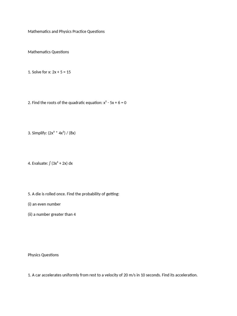 Math and Physics Practice Questions | PDF