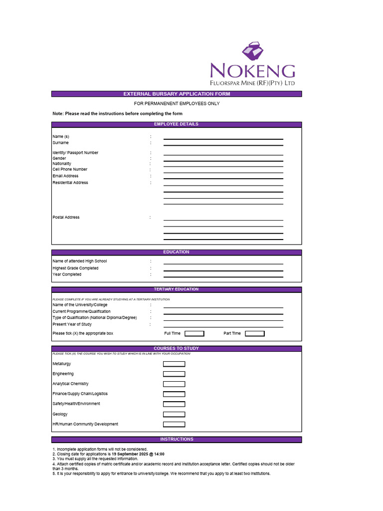 Dot Bursary Application Form | PDF