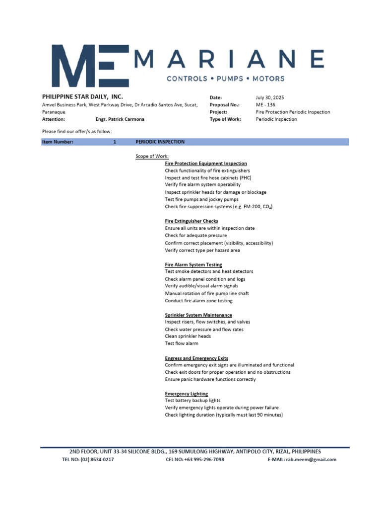 Fire Protection Inspection Proposal 2025 | PDF | Fire Safety | Firefighting