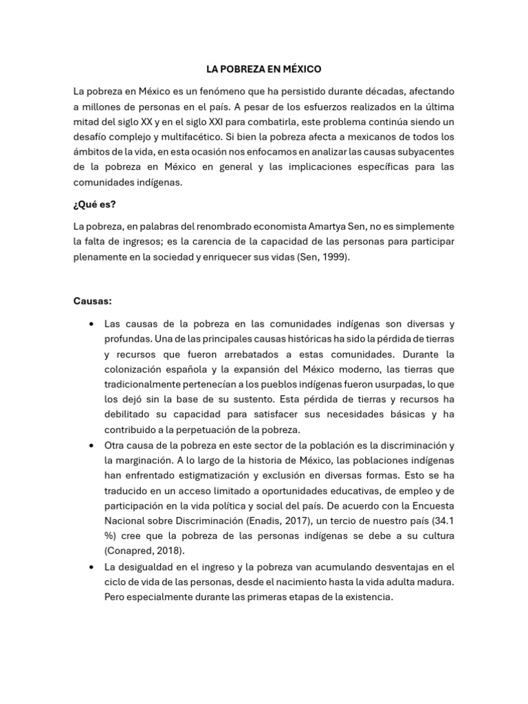 Causas y efectos de la pobreza en México | PDF | Pobreza | Pobreza e ...
