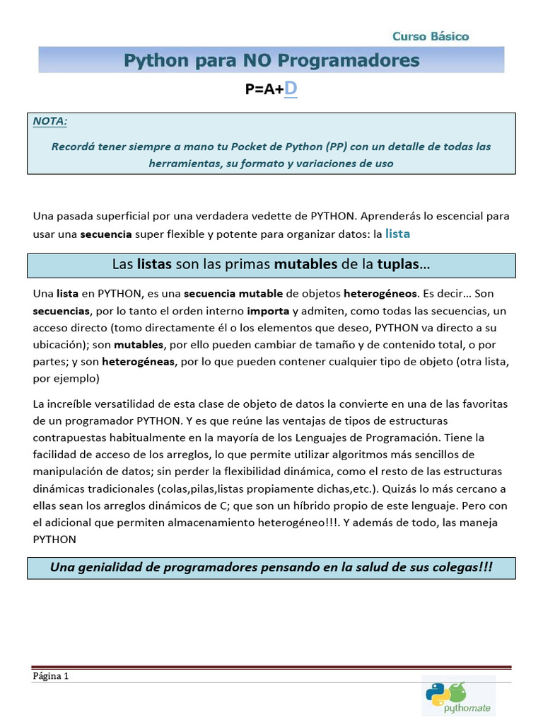 Introducción a Listas en Python | PDF | Python (lenguaje de ...
