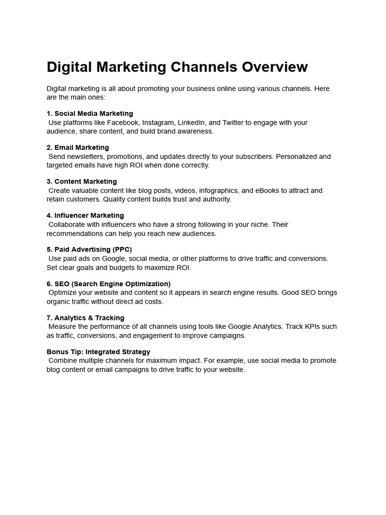 Digital Marketing Channels Overview | PDF