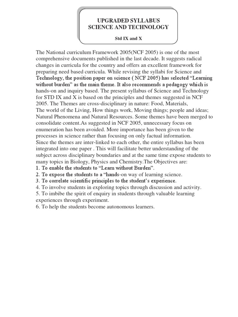 Upgraded Syllabus Science and Technology: Stdixandx | PDF
