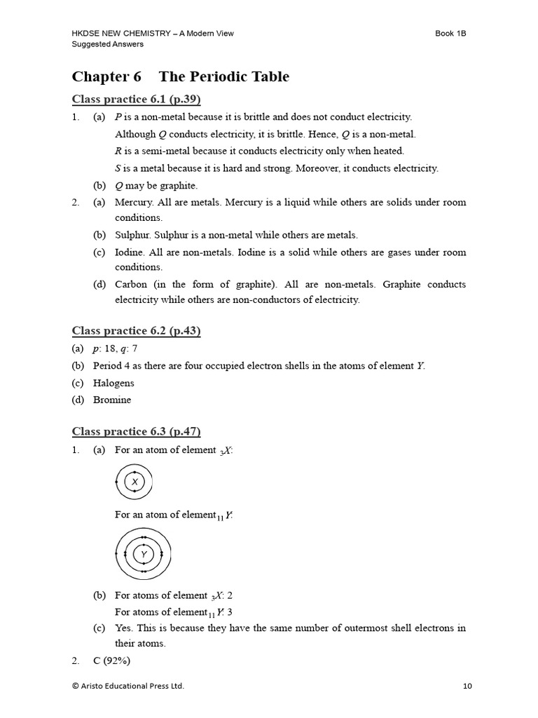 HKDSE Chemistry Book 1B Answers | PDF | Chemical Elements | Periodic Table