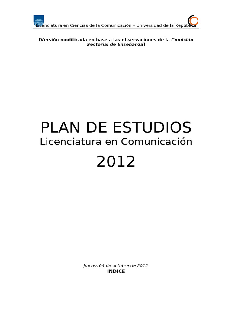 Plan de Estudios Licenciatura en Comunicación | PDF | Plan de estudios ...