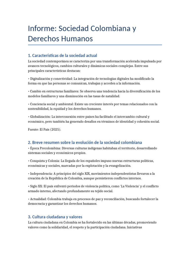 Derechos Humanos en la Sociedad Colombiana | PDF | Colombia | Derechos ...