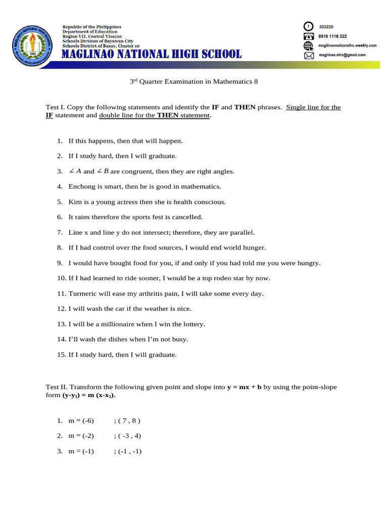 Math 8 3rd Quarter Exam Guide | PDF