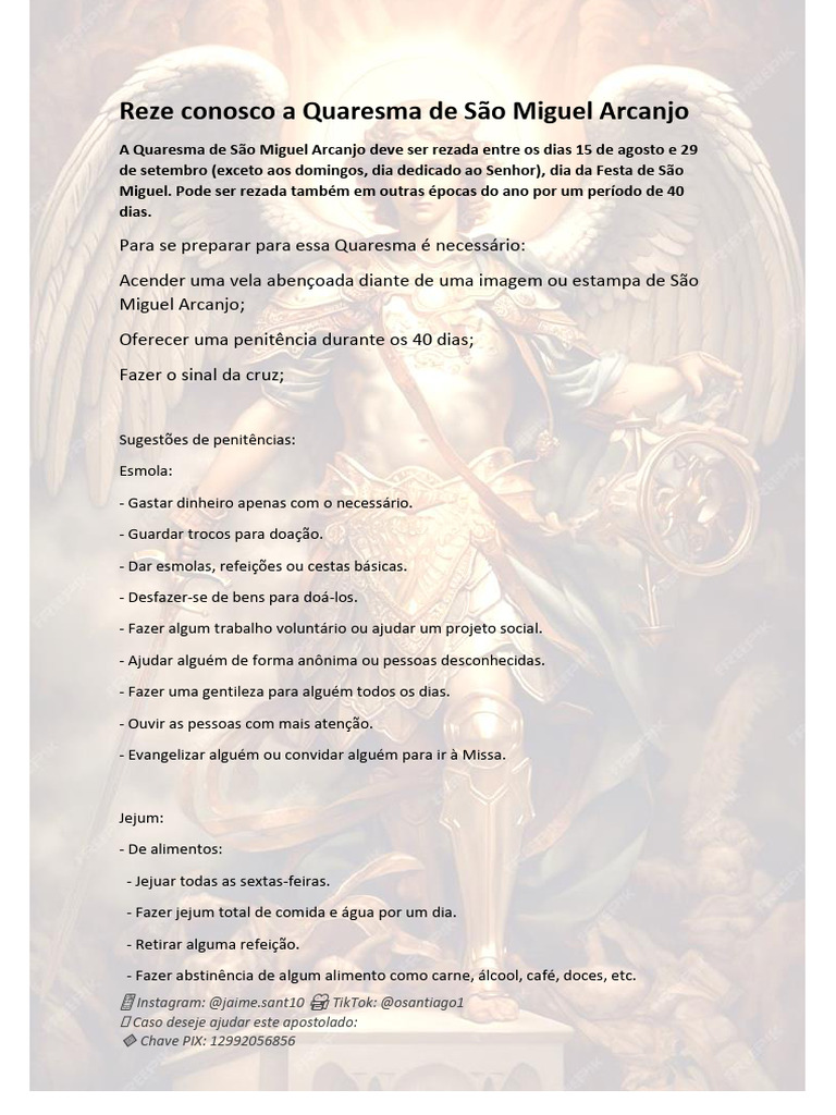 Quaresma de São Miguel Arcanjo | PDF | Oração | Rosário