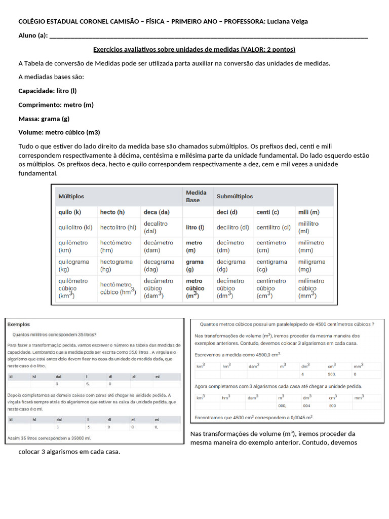Exercícios de Conversão de Medidas em Física | PDF | Quilograma | Litro