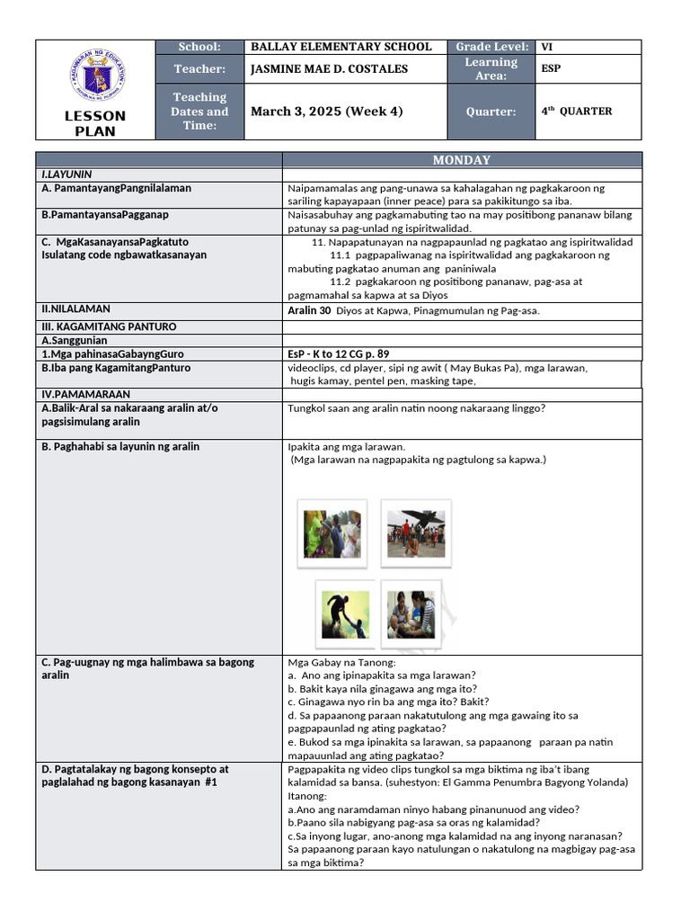DLL Esp 6 q4 w4 | PDF