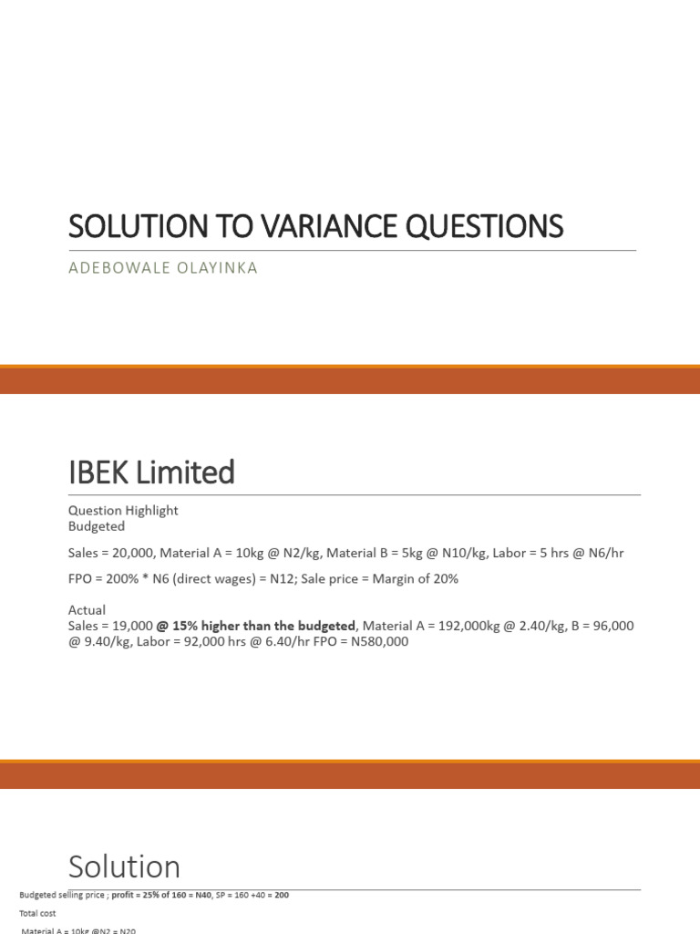 Solution To Variance Questions | PDF | Financial Accounting | Business ...