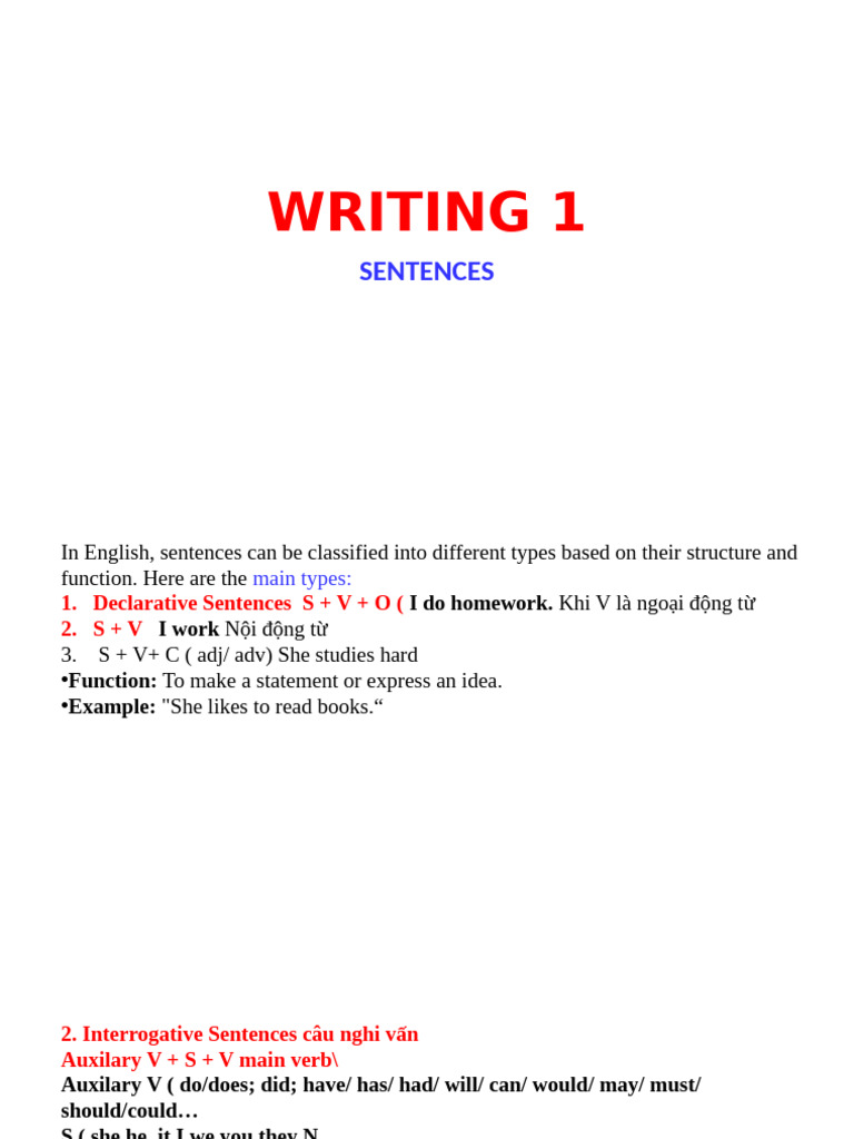 Writing 1. Sentences | PDF