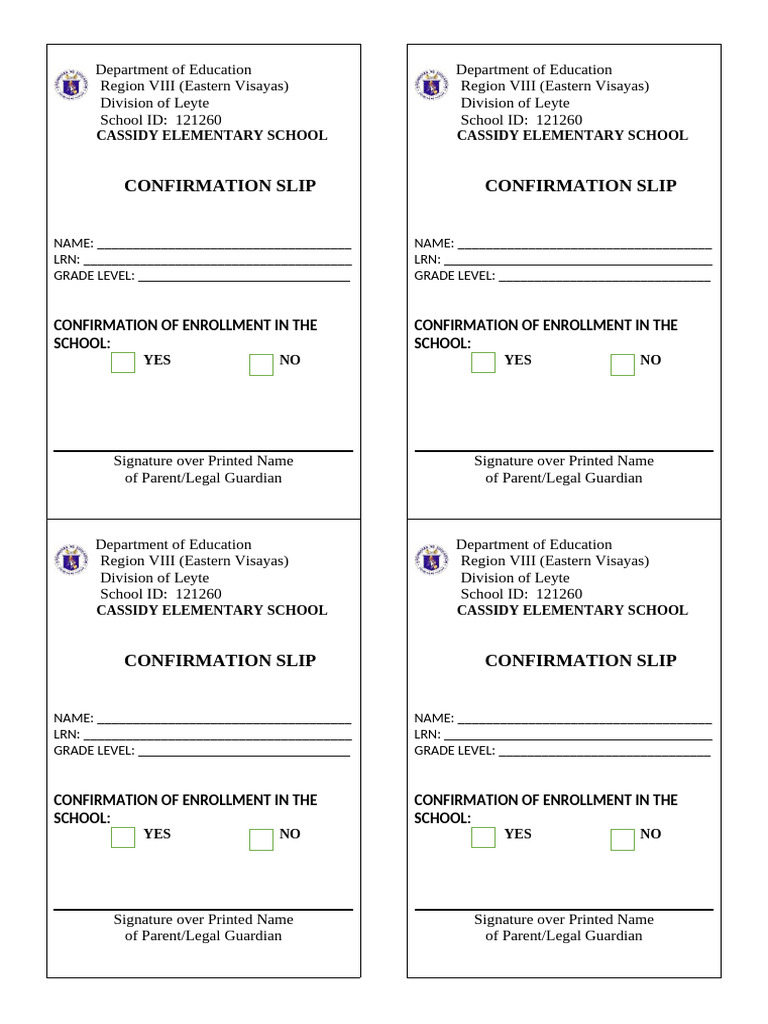 Cassidy Elementary School Enrollment Confirmation | PDF