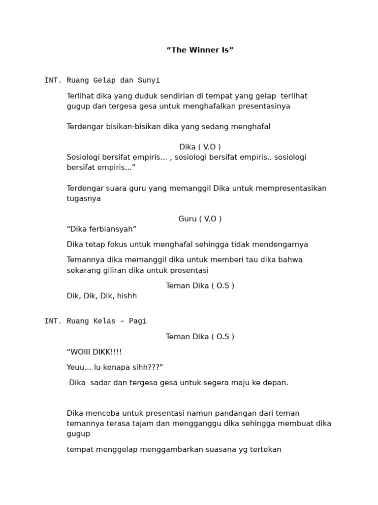 Script Film Pendek Kelumpuk Kita 1-3 Menit | PDF