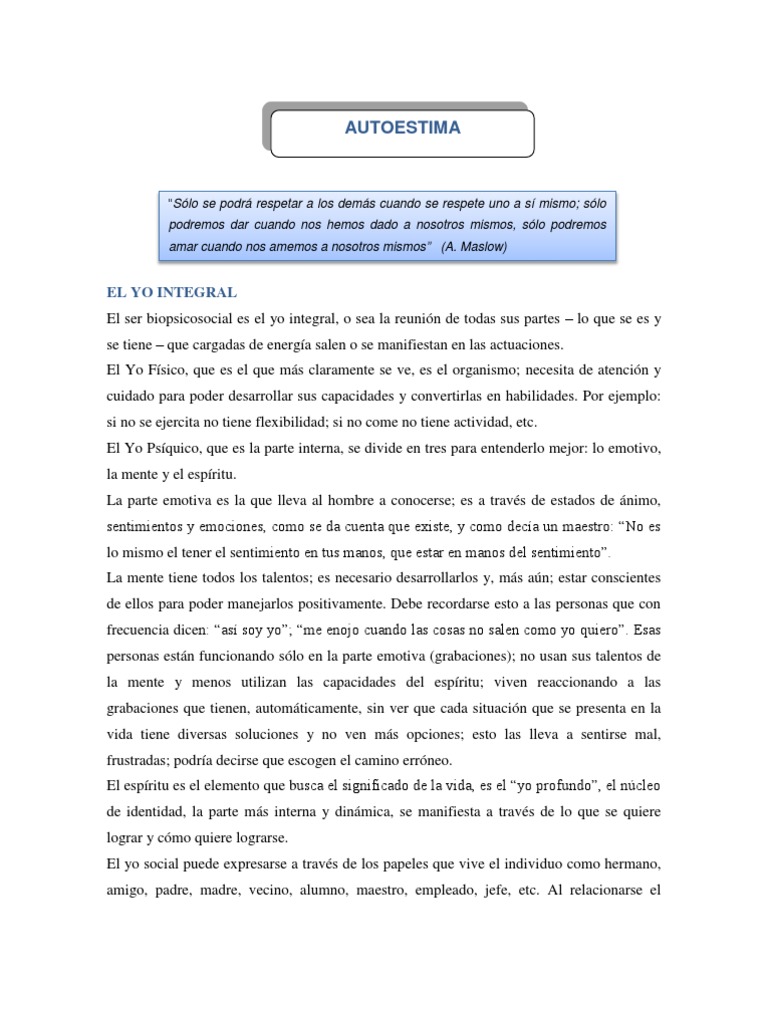 El Yo Integral y la Autoestima | PDF | Autoestima | Toma de decisiones