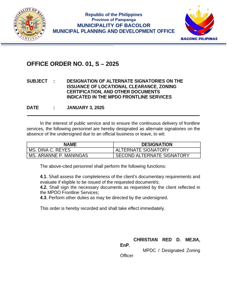 Alternate Signatories for MPDO Services | PDF