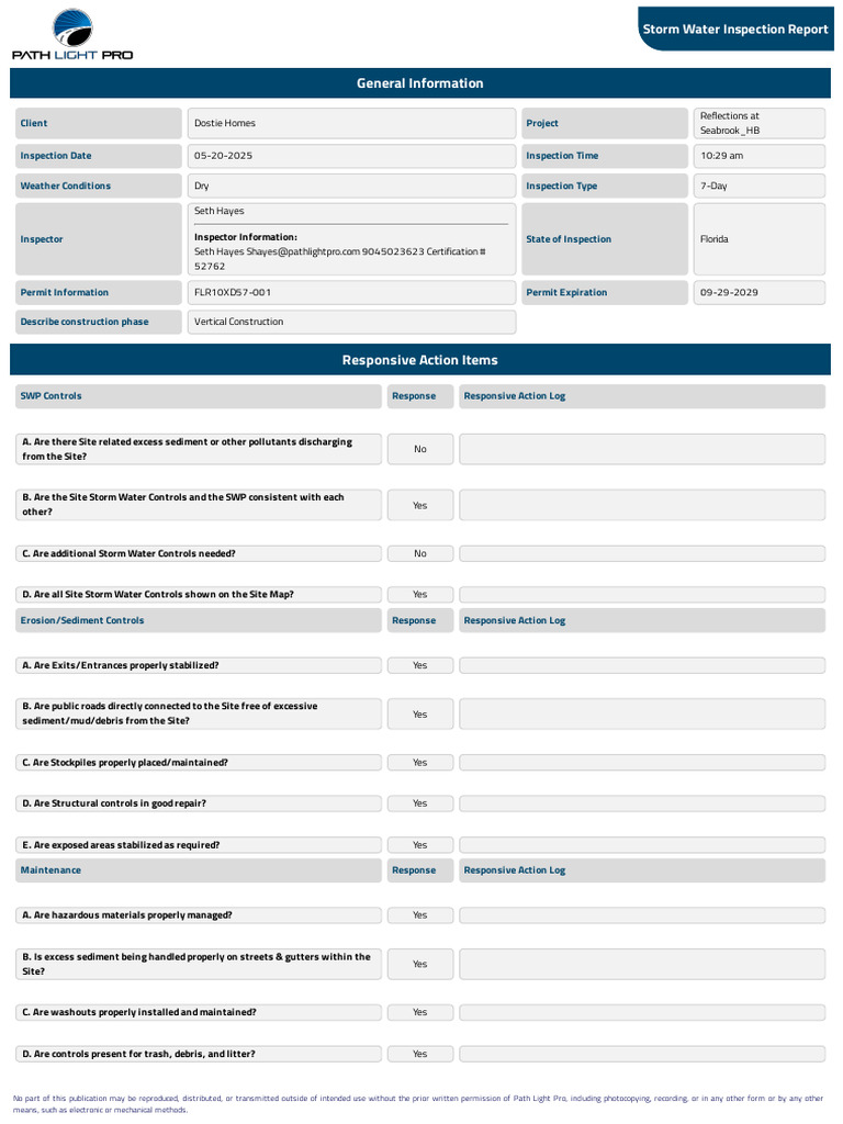 Storm Water Inspection Report for Seabrook | PDF | Stormwater ...