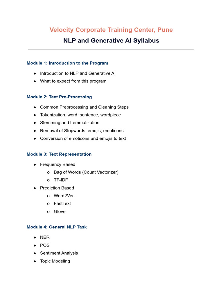 NLP and Generative AI Course Syllabus | PDF