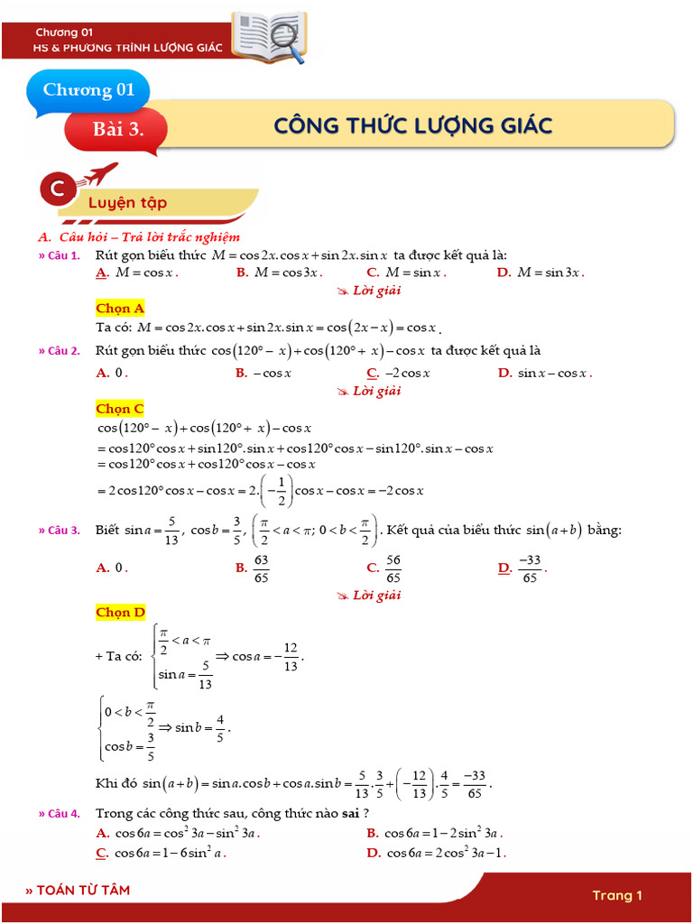 Đa - Bài 3 - Công TH C Lư NG Giác | PDF