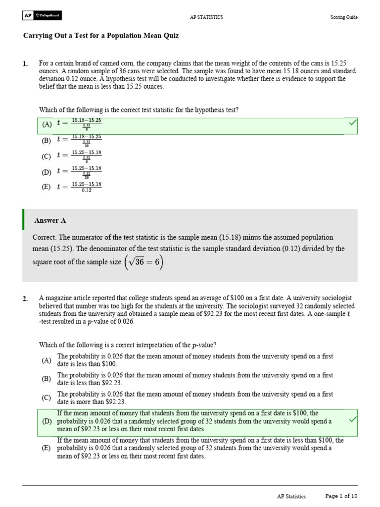 Hypothesis Testing for Population Means | PDF | Statistical ...
