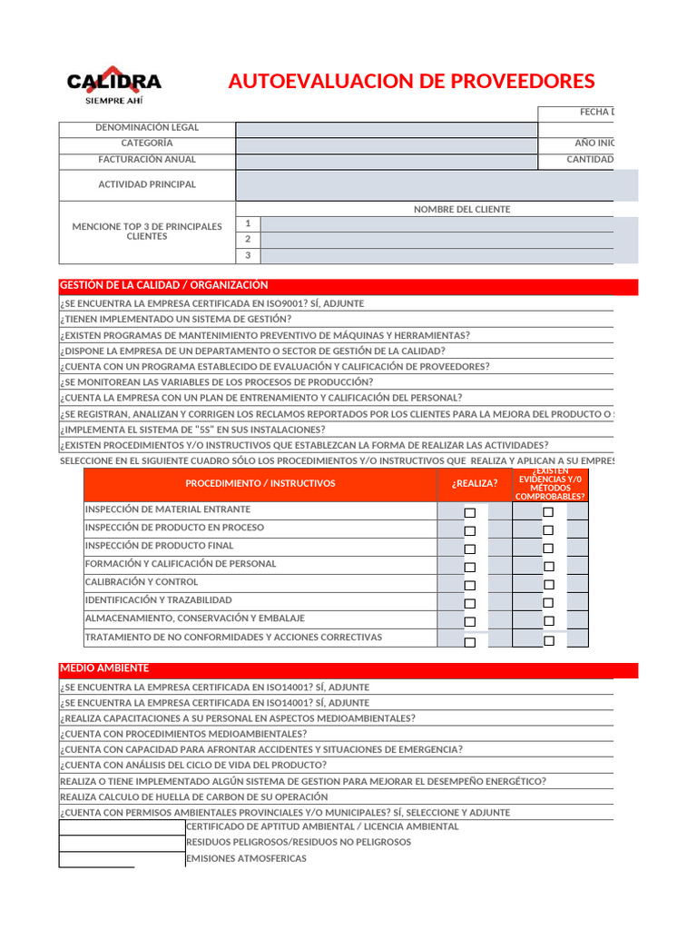 Autoevaluación de Proveedores ISO y Calidad | PDF | Business | Gestión ...
