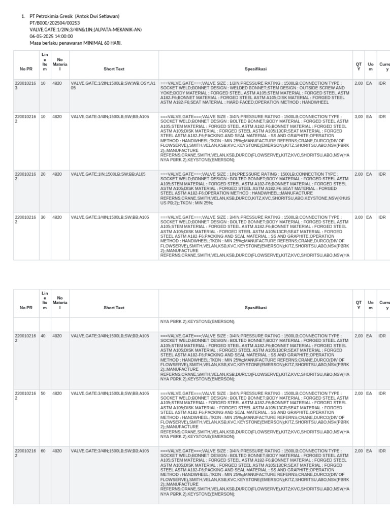 Gate Valve Specifications and Details | PDF | Valve | Tools