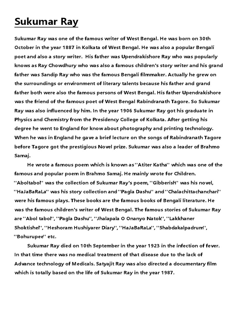 Sukumar Ray: Life and Legacy | PDF