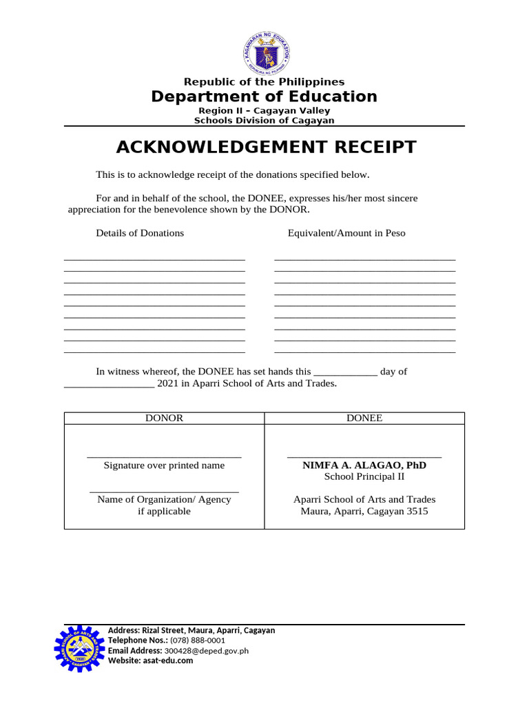 NGO Donation Acknowledgment Receipt | PDF