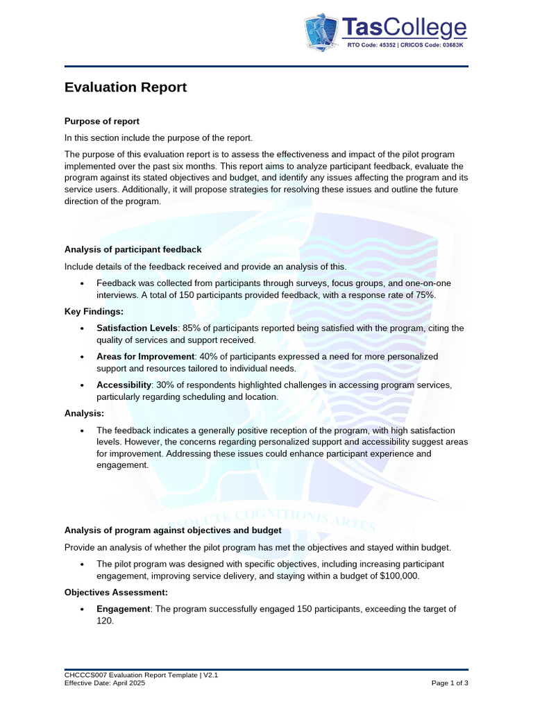 CHCCCS007 Evaluation Report Template.v2.1 1 | PDF | Evaluation ...