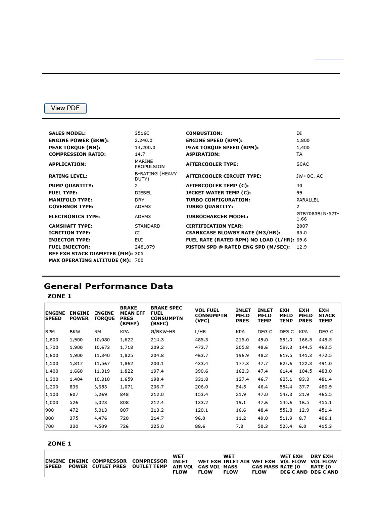 P34769 - 3516 Performance Data | PDF | Horsepower | Diesel Engine