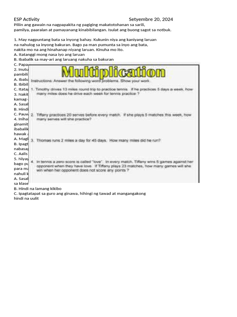 ESP Activity Setyembre 20 | PDF