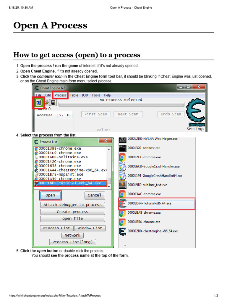 Open a Process in Cheat Engine | PDF