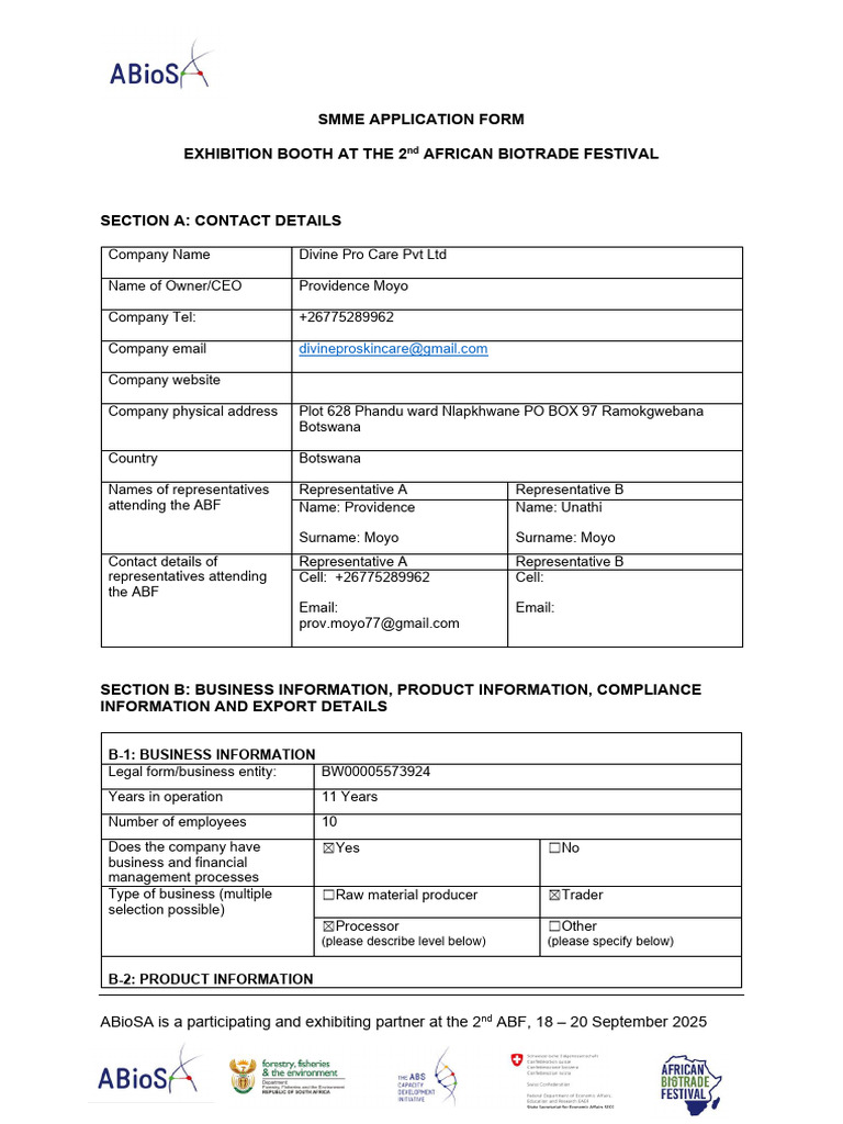 SMME Application for ABF 2025 | PDF | Southern Africa | Economies