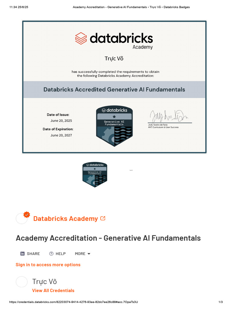 Databricks Generative AI Badge 2025 | PDF | Credential | Computer ...