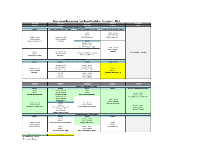 Semester 1 Mechanical Exam Schedule 2025 | PDF | Engineering ...
