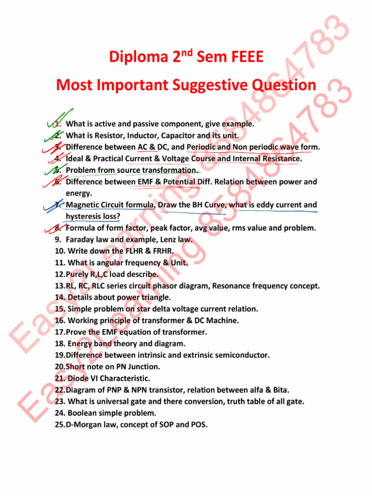 FEEE Part 01 Suggestion Solve by Easy2Learning | PDF | Frequency ...