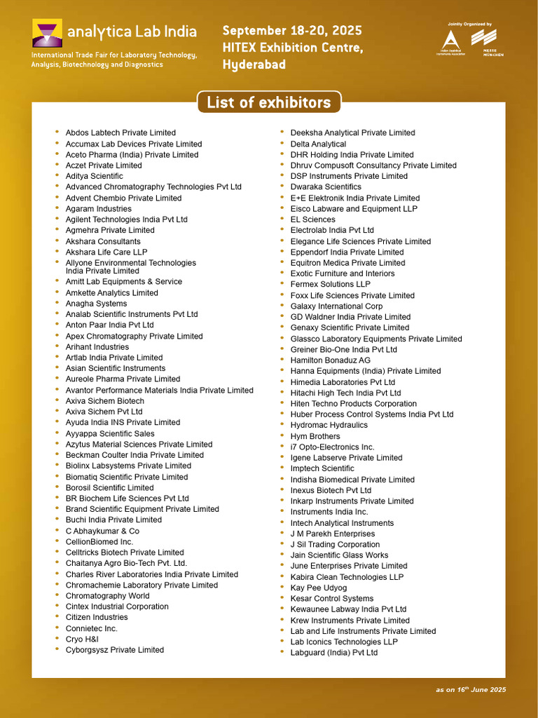 India Lab Expo 2025 Exhibitor List | PDF