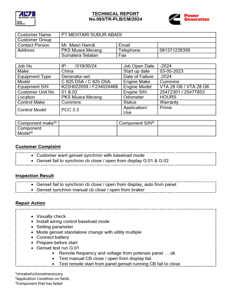 Generator Set Synchronization Failure Report | PDF | Electrical ...