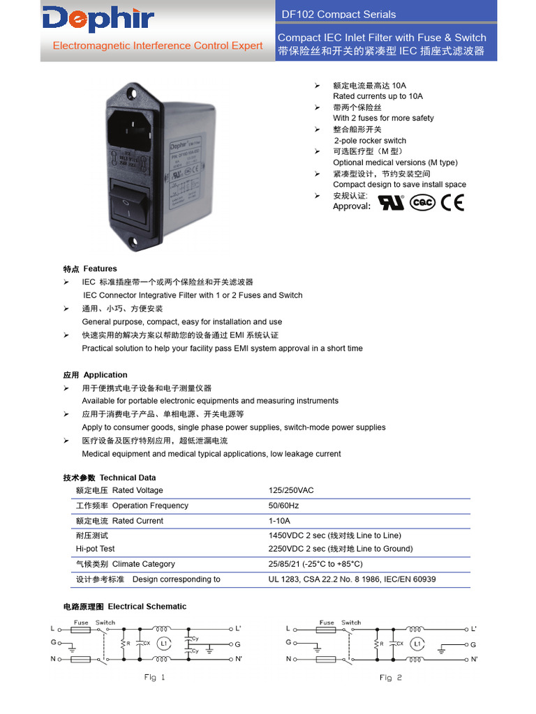 IEC Inlet Filter with Switch & Fuses | PDF | Electromagnetic ...