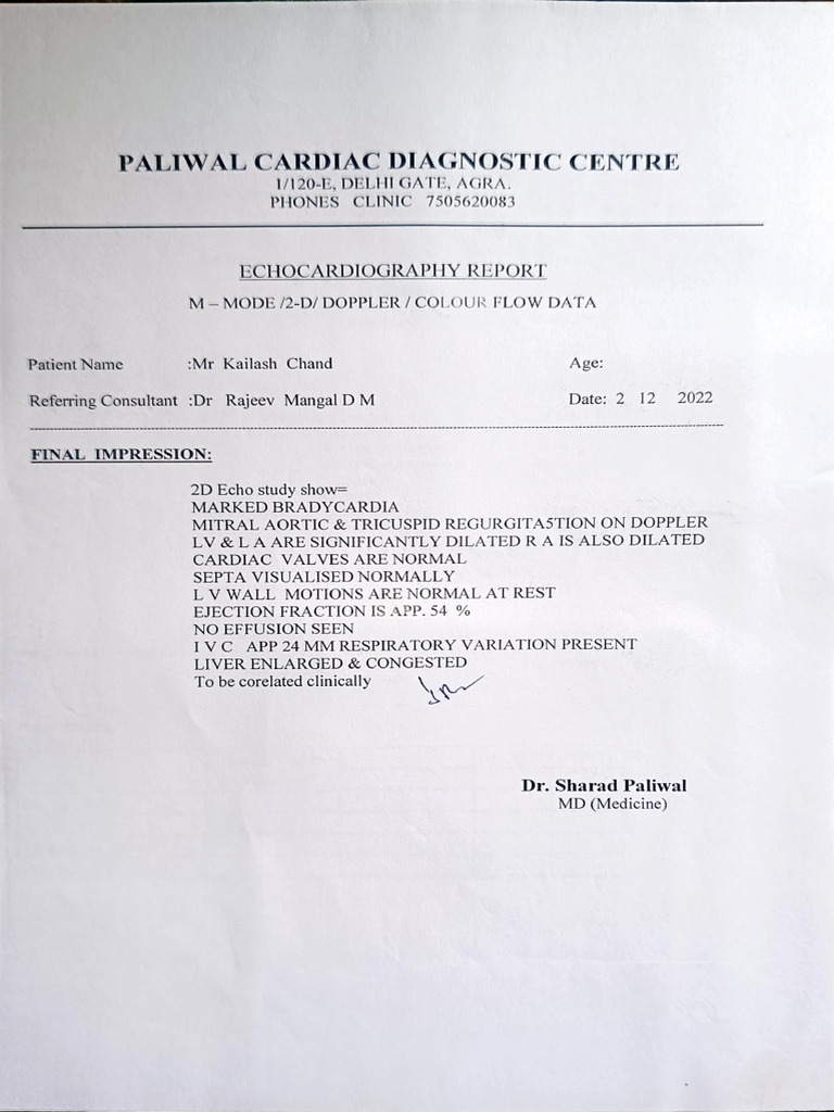2D Echo Report for Mr. Kailash Chand | PDF | Heart Valve | Diastole