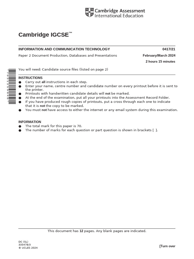 IGCSE ICT Paper 2 Exam Instructions | PDF | Typefaces | Page Layout