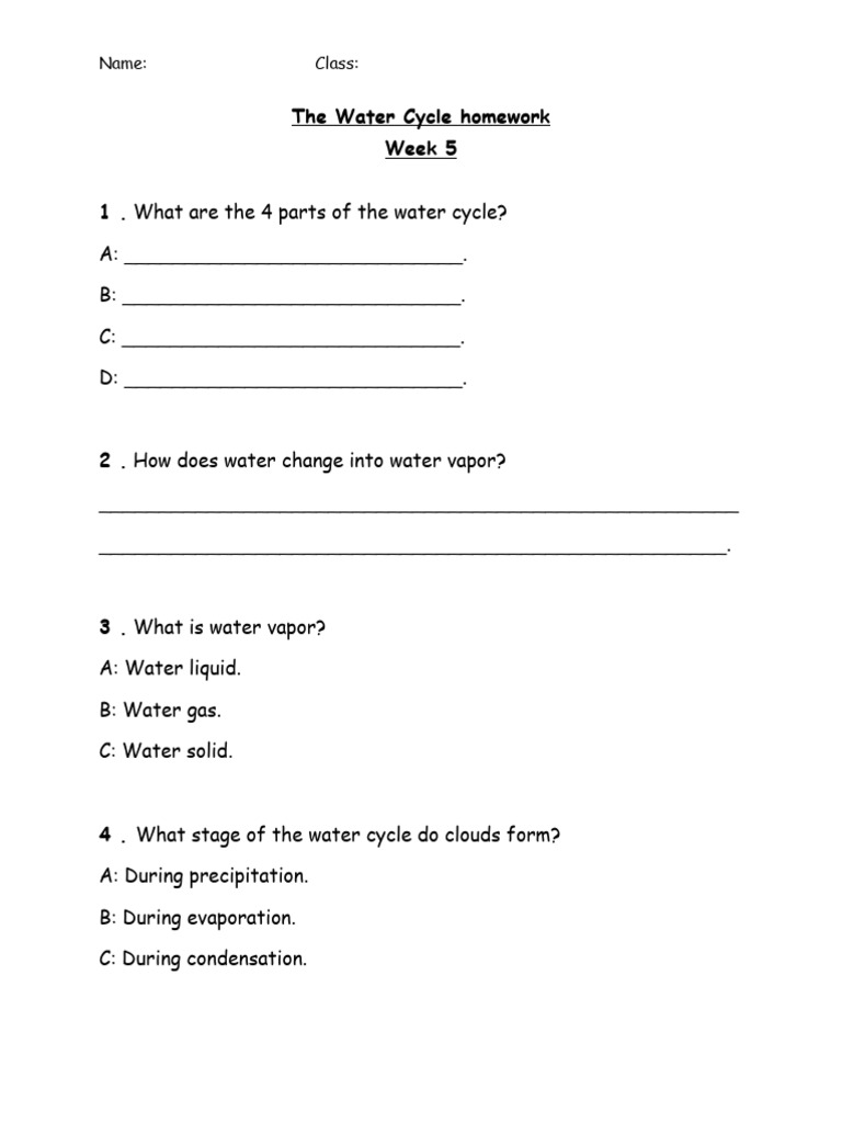 Water Cycle Homework Questions and Answers | PDF