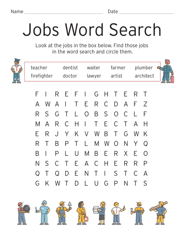 Jobs Word Search Puzzle Activity | PDF