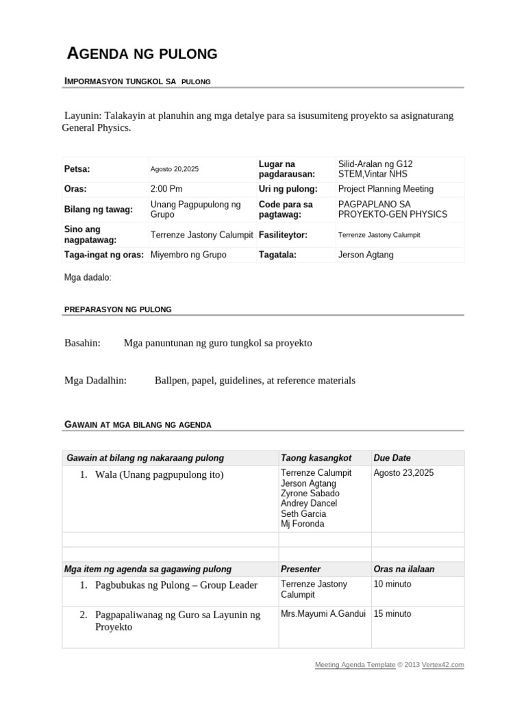 Translated Na Format NG Agenda | PDF