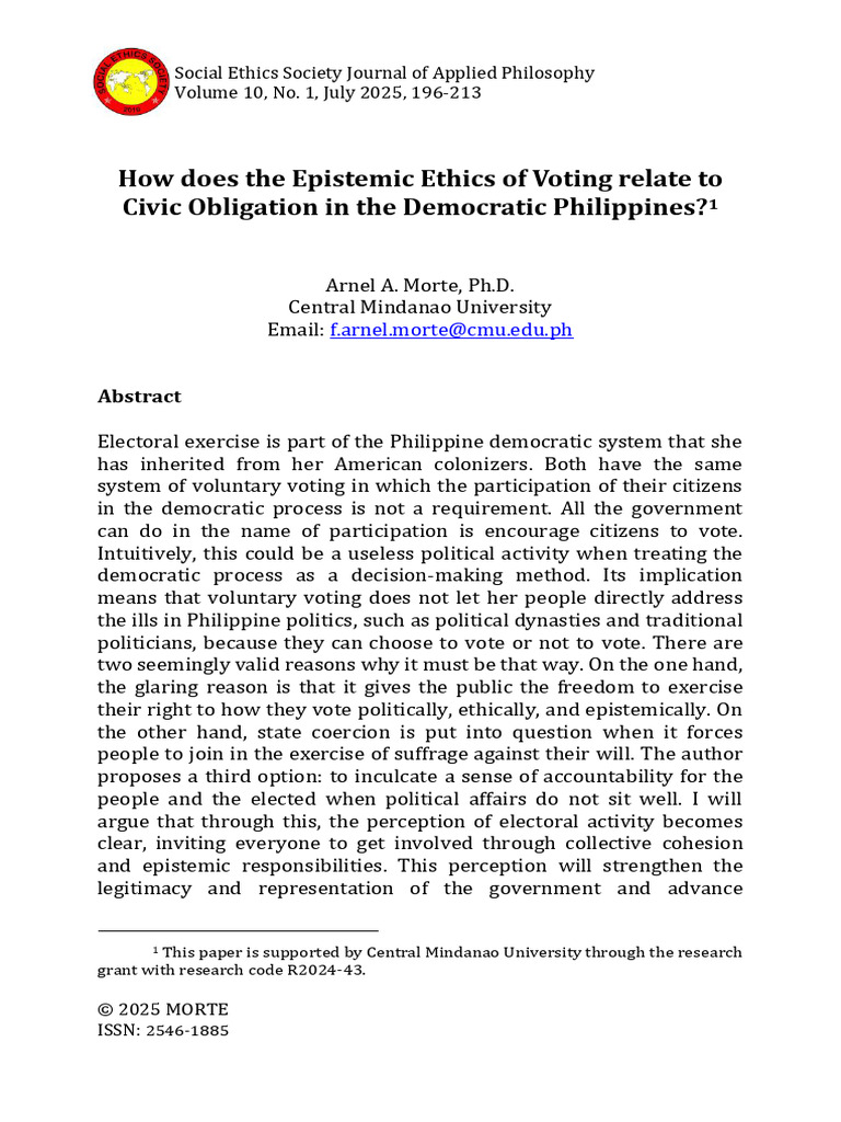 Epistemic Ethics of Voting in the Philippines | PDF | Voting | Elections
