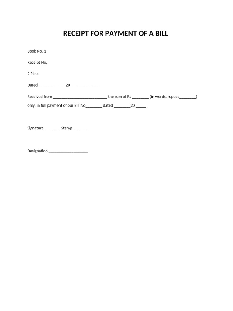 Receipt For Payment of A Bill | PDF