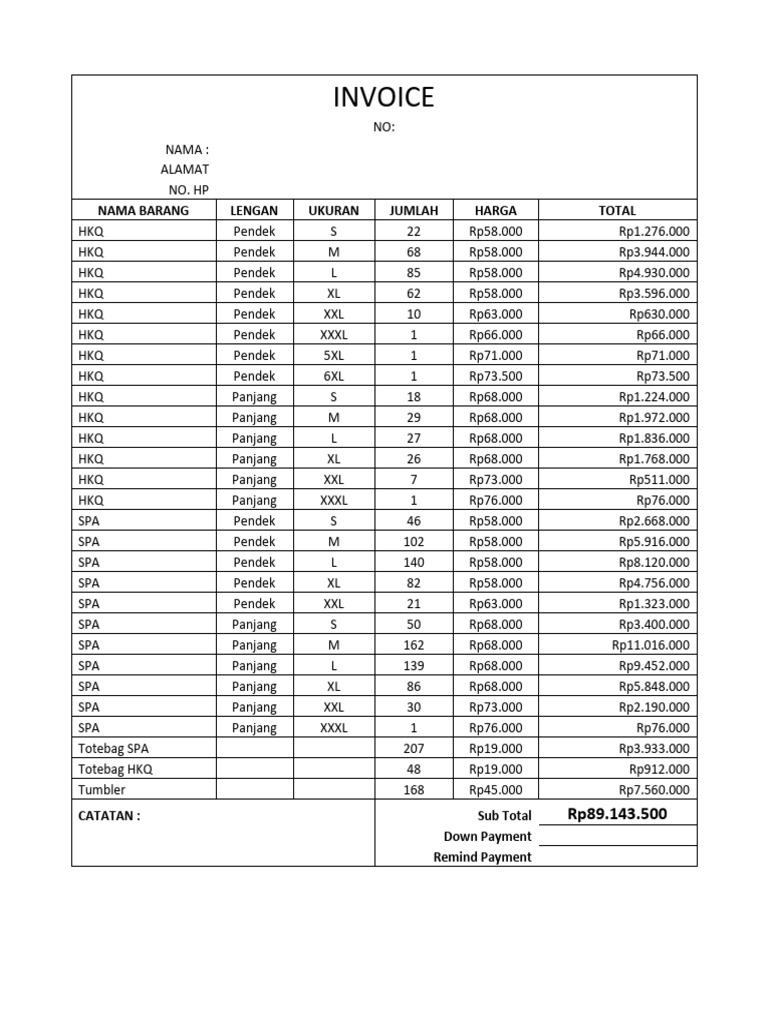 Detailed Invoice for Clothing and Accessories | PDF