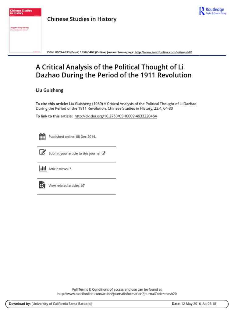 Li Dazhao's Political Thought in 1911 | PDF | Marxism | Communism